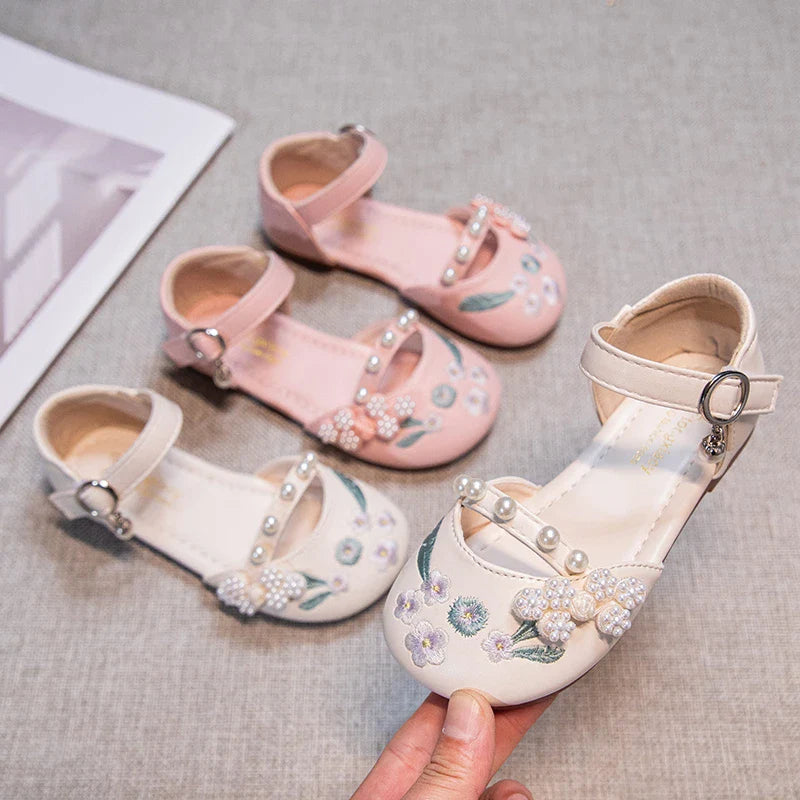 Summer Non-slip Sole Toddler Dance Flats with Beaded Princess Elegant Party Shoes