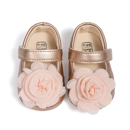 Gold Tie Cute Bow Flower Baby Princess Shoes Wedding Birthday Party Non-Slip Soft Sole Baby Toddler Shoes