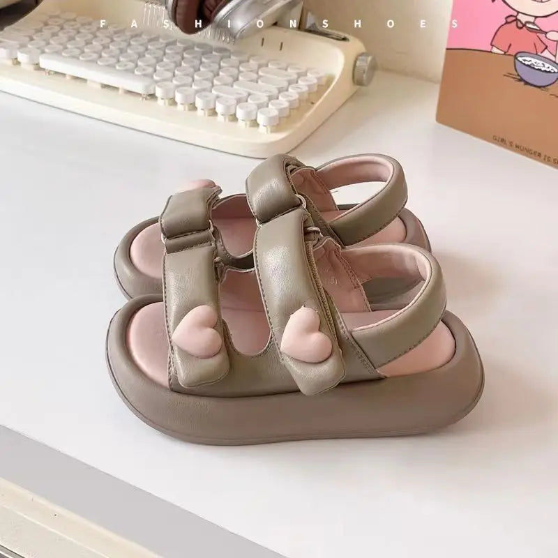 Children's Sandals Summer PU Leather Hook Loop Girls Sandal Breathable Soft Sole Kids Beach Shoes