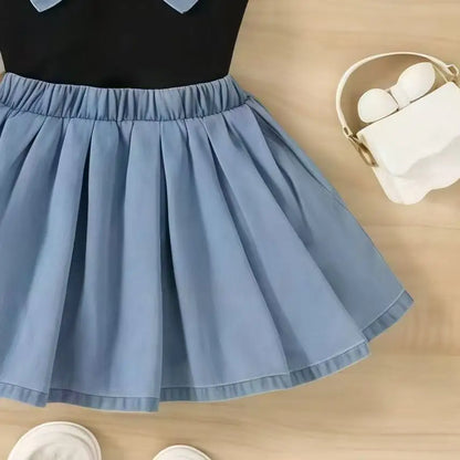 2026 New Summer Girls Elegant Sleeveless Bow Vest & Vintage Denim Princess Dress 9M-4Y