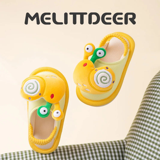 Cozy Fall & Winter Slippers for Boys and Girls, Cartoon Snail Design, Adjustable Heel Strap