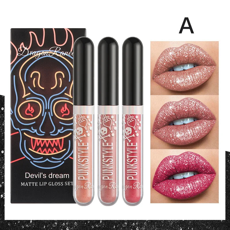 Lip Glaze Long-Lasting Matte Glitter Non-Fading Non-Stick Cup Non-Fading Lip Gloss Metal Shiny Lip Gloss Valentine's Day Gift Lip Glaze