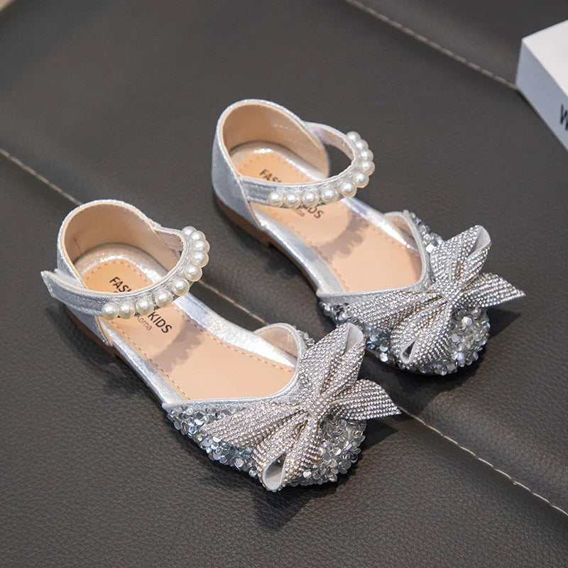 New Children Causal Dance Sandals Girls Rhinestone Flat Sandals Non-slip Fashion Kids Sequins Princess Performance Shoes
