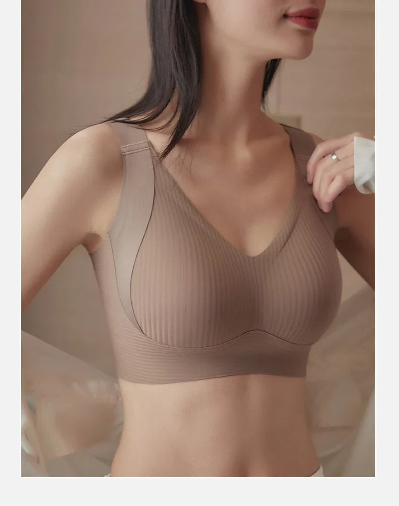 Women's Seamless Underwear Thin with Removable Pads Comfortable Wireless Adjustable Bra Tops Pull-up Anti-sagging Bra