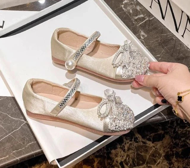 Girls Crystal Sparkle Princess Shoes Kids Fashion Leather Comfortable Party Performance Flats for Toddlers