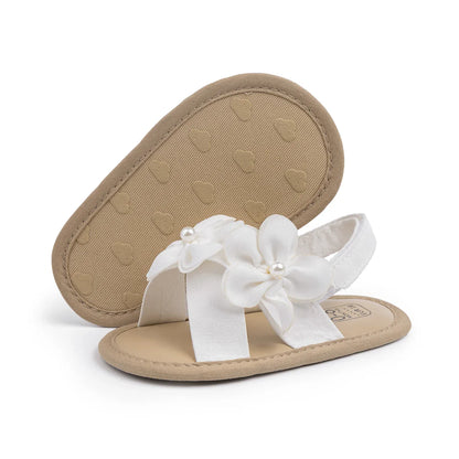 Baby Girls Shoes Flowers With Pearls Summer Cool Princess Sandals Lightweight Comfortable Soft Anti-slip Flat Sole