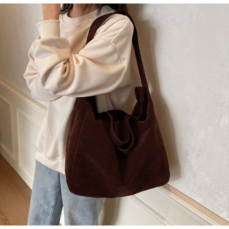 Women's Tote Bags  New Fashion Suede Vintage Large Shoulder Crossbody Bag for Woman Korean Female Student Bookbag Handbags