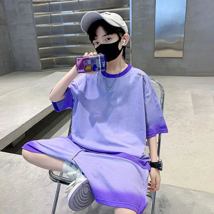 Boys Summer Suits Loose and casual Clothes Fashion Short Sleeves Shirt Shorts Outfits Children Top+Pants Sets 2pcs 4-18T