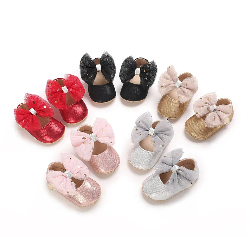 Spring and Autumn New Girl Baby Princess Shoes Mesh Bow 0-12 Months Baby Shoes Single Shoes Learning Walking Shoes