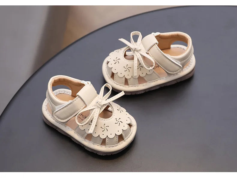 Baby Girl Sandals Summer Infant Shoes Outwear First Walkers Cute Sweet Close-toed Sandals For Girl Pink, Beige