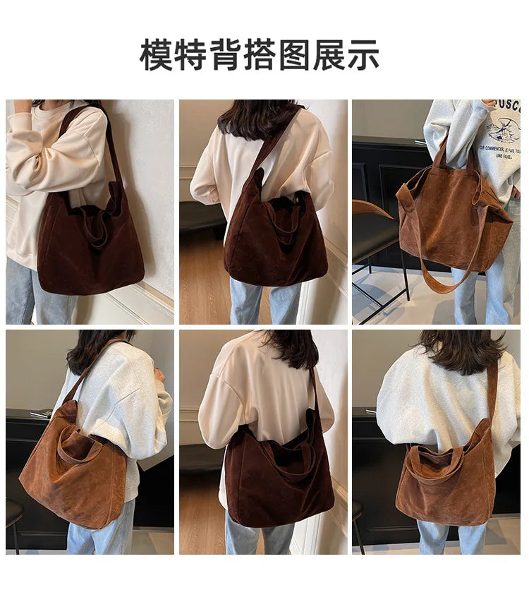 Women's Tote Bags  New Fashion Suede Vintage Large Shoulder Crossbody Bag for Woman Korean Female Student Bookbag Handbags