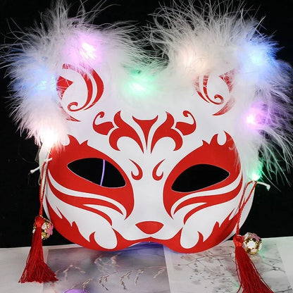 Luminous Feather Fox Mask Half Face Cat Anime Fox Mask Children Luminous Mask Eye Mask Makeup Party Role Play Props