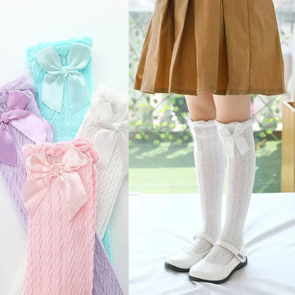 Brand Baby Girls Sockings Knee High with Bows Cute Baby Socks Long Tube Kids Leg Warmers Girl Tights Bow Christmas gift