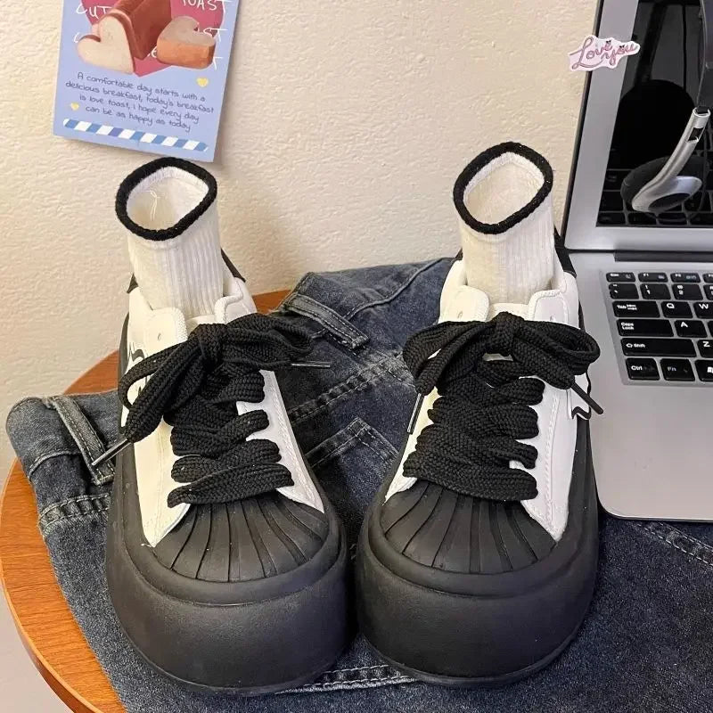 Shoes for Women High on Platform Round Toe Woman Footwear Trends  Comfortable and Elegant Walking Aesthetic Vulcanized Shoe