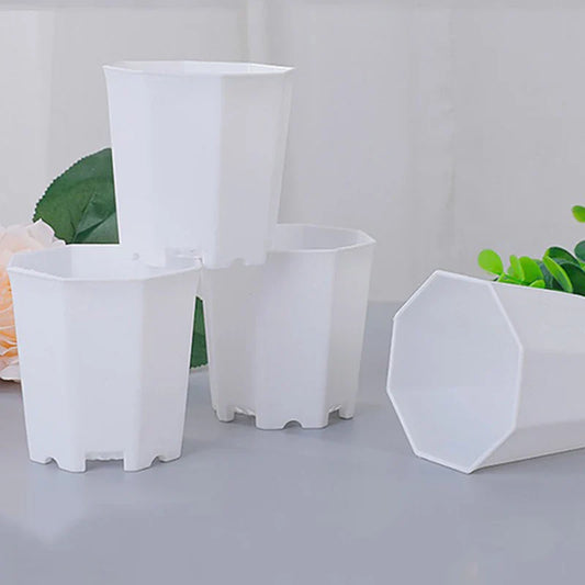 Octagonal Flowerpot Plastic Flower Pots Set White Plant Pot with Drainage Holes Indoor Outdoor Succulents Growth Pots ZYF