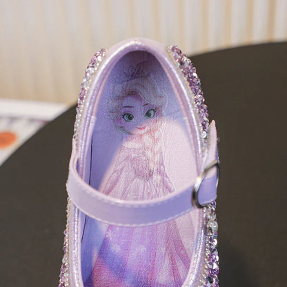 Disney Cartoon Pattern Elsa Princess Crystal Shoes for Girls Fashion New Style Baby Girl Low Heels Sandals Summer Fall Children