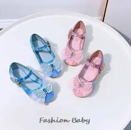 Princess Shoes Children Shoes Round-Toe Soft-Sole Big Girls High Heel Princess Crystal Party Shoes Single Shoes