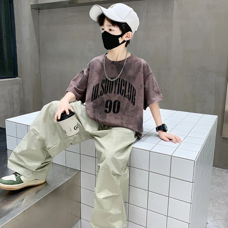 Boys Summer Clothing Set Children Casual Cotton Outfit Suit Brown Color Kids Cotton