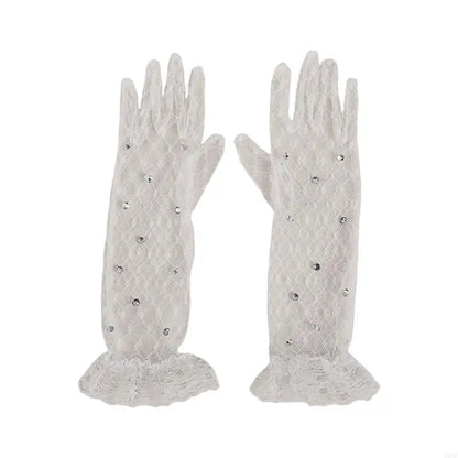1 pair Lace Gloves for Little Kids Ages 3 to 12 Year Flower Girls Mittens White