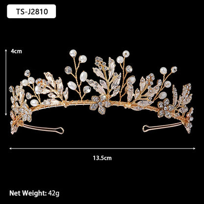 Efily Gold Color Wedding Tiaras and Crowns for Pearl Rhinestone Headband Bride Headpiece Jewelry