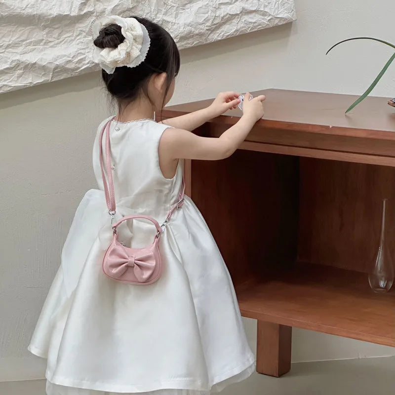 Kids Girls Cute Bowknot Handbag Fashion Crossbody Bag Detachable Strap Mini Shoulder Bag for Children Stylish Purse