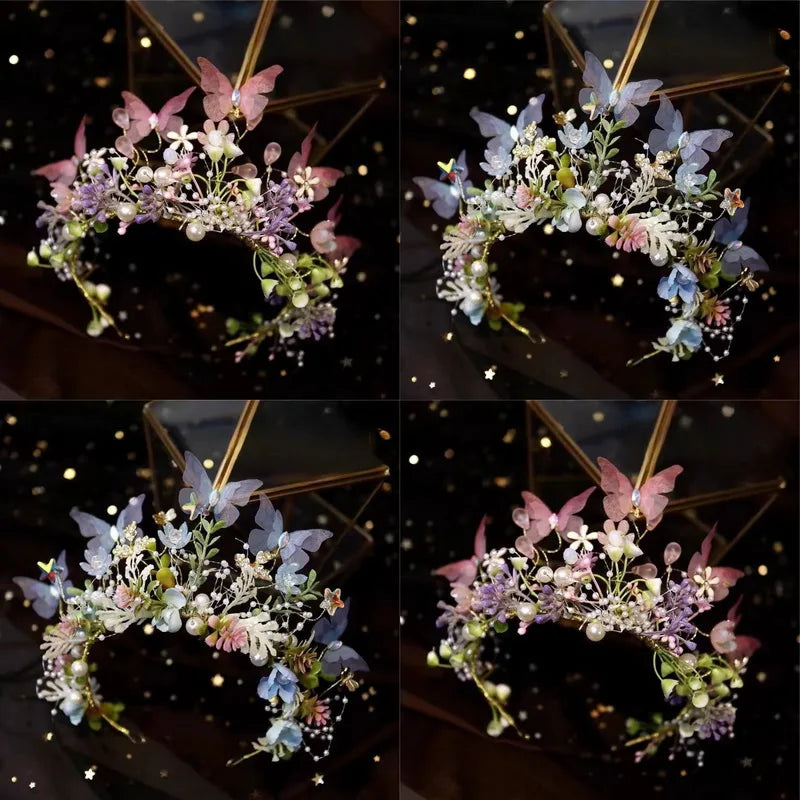 Sweet crowns for bouquets Headband For Kid  Forest Style Hairbands Girl butterfly flower crown Hair Band Flower headpiece