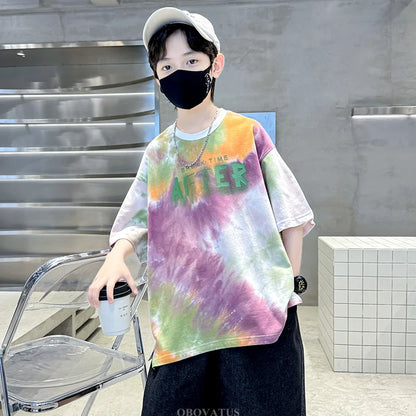 Korean Child Tee Top Clothing School Kids Summer Short Sleeve T-Shirt for Boys O-Neck Casual Tshirt Kids Luxury Clothes Costume
