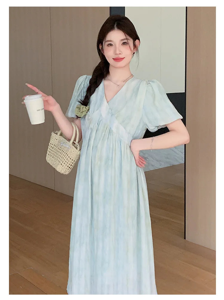 Pregnant Women's Dress Summer  Fashionable Western Style Loose Belly Covering French High Waisted Long Skirt
