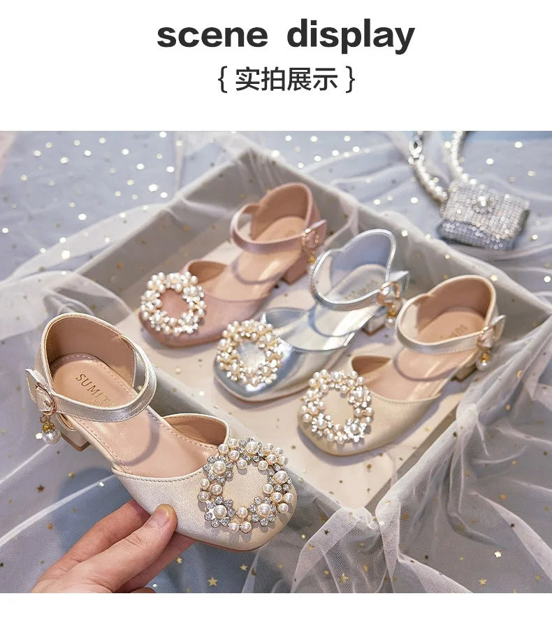 Mary Jane Shoes Kid's Beading Flats Kid's Buckle Ballet Flat Low With Female Children's Shoes Princess Shoes Green Sandals