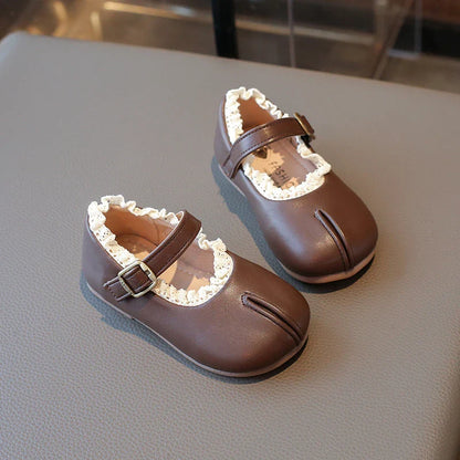 Children's Flats Simple Lolita Girls Princess Leather Shoes Walking Versatile Sweet Pleated Kids Causal Fashion Shoes