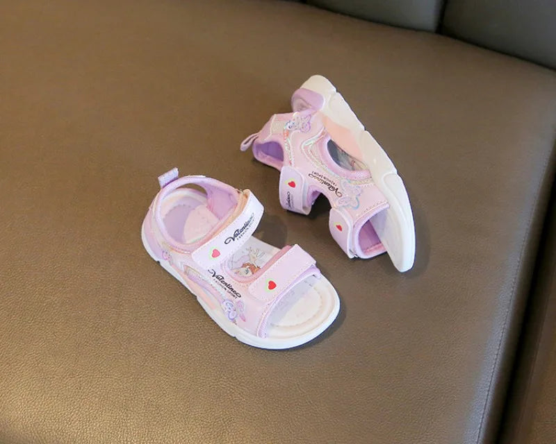 Sandalias Princess Sandals Summer New Cartoon Girl Shoe Soft Sole Baby Sandals Fashion Beach Shoe Flat Sandals Kid Shoe