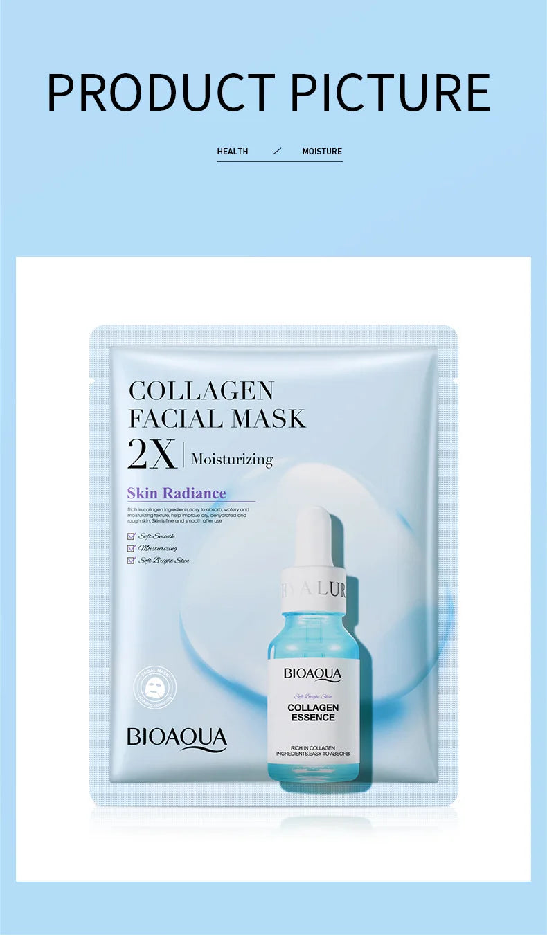 BIOAQUA Centella Collagen Face Mask Moisturizing Refreshing Sheet Masks Hyaluronic Acid Facial Mask Skin Care Products