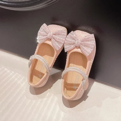 Children's Leather Shoes Bling Sequins Bowknot Princess Shoes for Girls Sweet Chic Kids Causal Wedding Shallow Versatile
