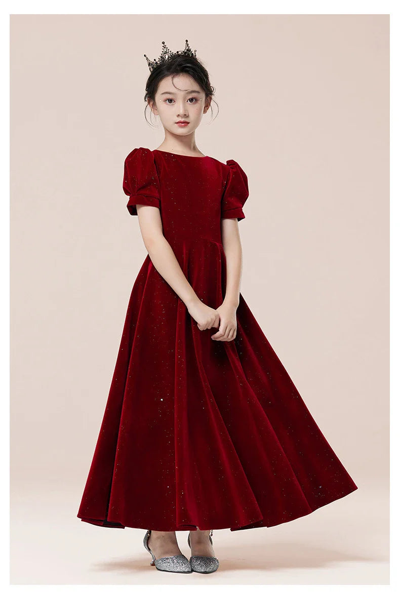 Kids Party Dress Clothing For Birthday Princess  Wine Red Piano Wedding Flower Girl Host Children's Formal Dress