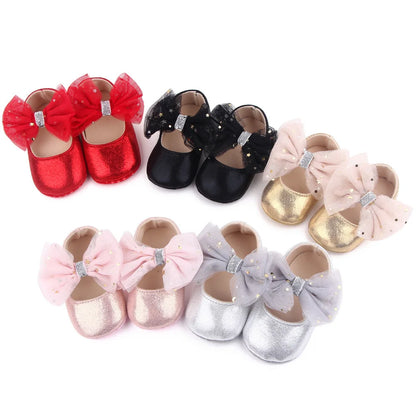 Spring and Autumn New Girl Baby Princess Shoes Mesh Bow 0-12 Months Baby Shoes Single Shoes Learning Walking Shoes