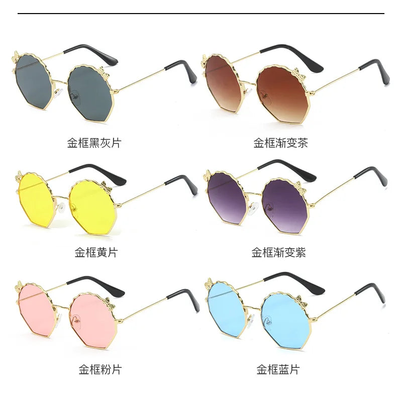 Summer Fashion Kids Sunglasses Trendy Bowknot Metal Frame Sun Glasses for Boys Girls Outdoor Anti UV Eyewear UV400