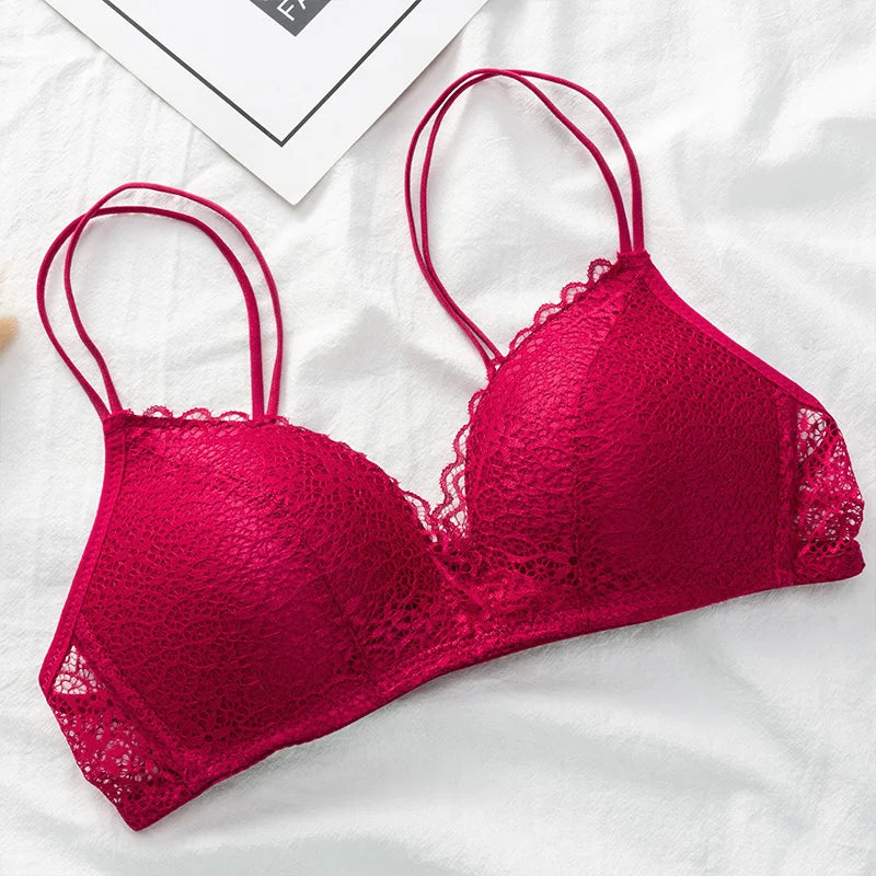 Women Bra Sexy Lace Bralette Floral Wireless Bra Female Comfortable Underwear Soft Solid Color Adjusted-straps Lingerie