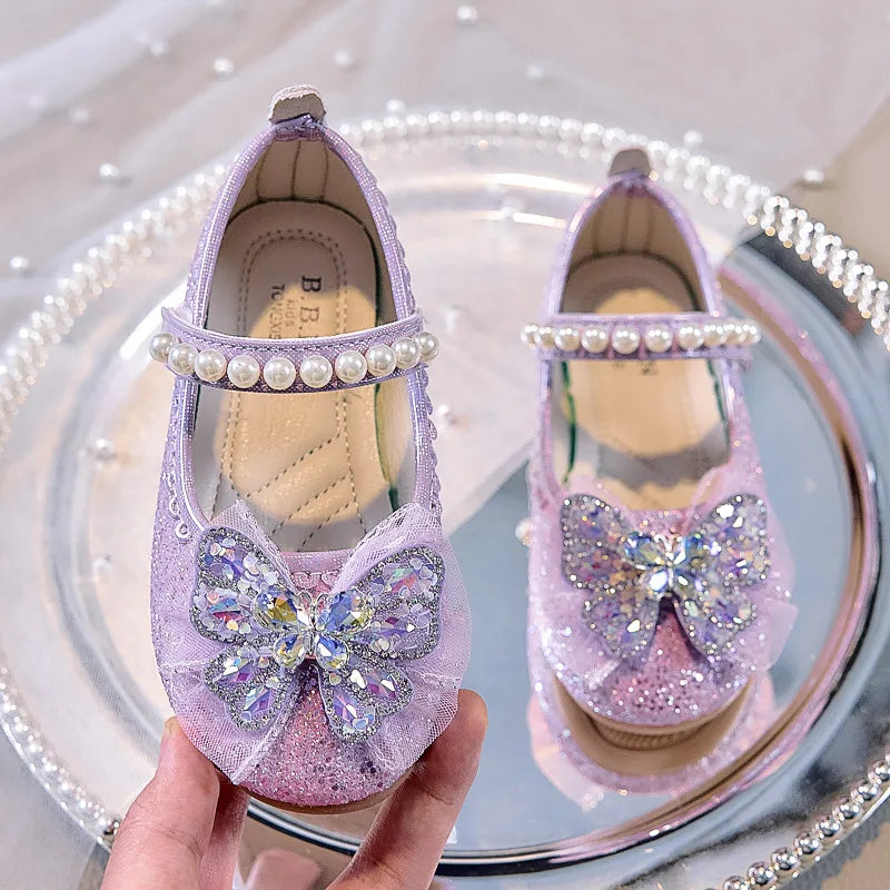 Bowtie Kids Leather Shoe Fashion Causal Sequins Children Causal Wedding Flat Shoes Autumn Girl Princess Shoes