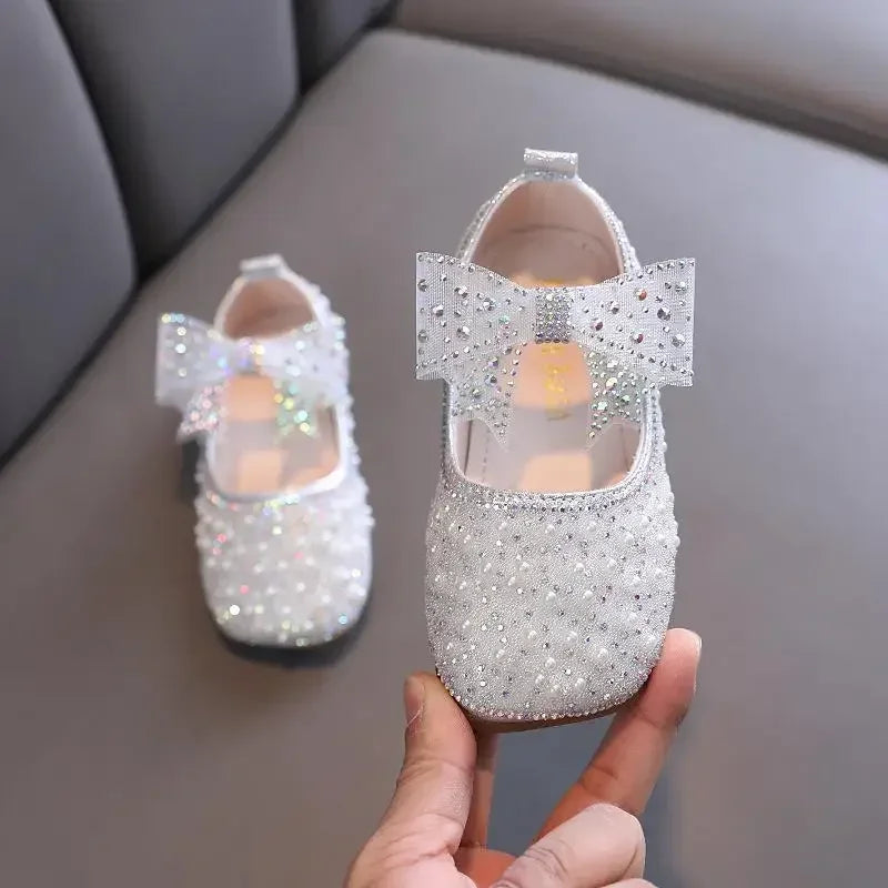 Fashion Children's Bow Rhinestone Sequin Kids Shoes Baby Party Student Flat Performance Shoes