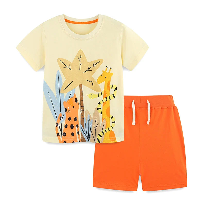 Little maven Baby Boys 2026 New Tracksuit Summer Cotton Children's Clothing Sets Cartoon Animals Tops+Pants Kids Clothes