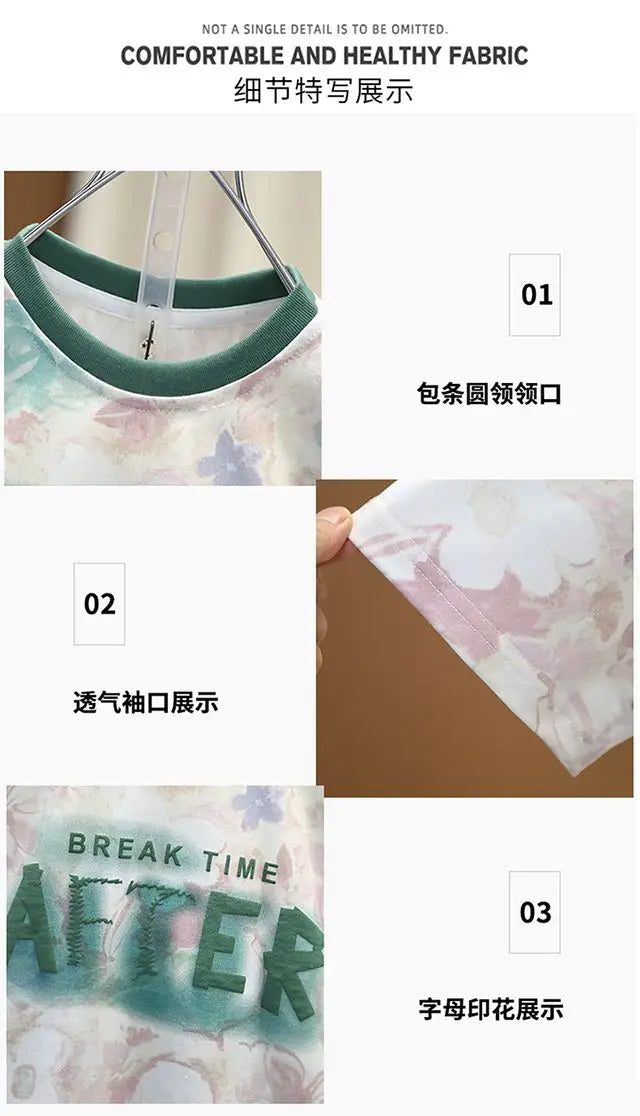 New Children's Printed Thin T-shirt+ hole Denim Shorts Teenager Boys Summer Fashion outfits