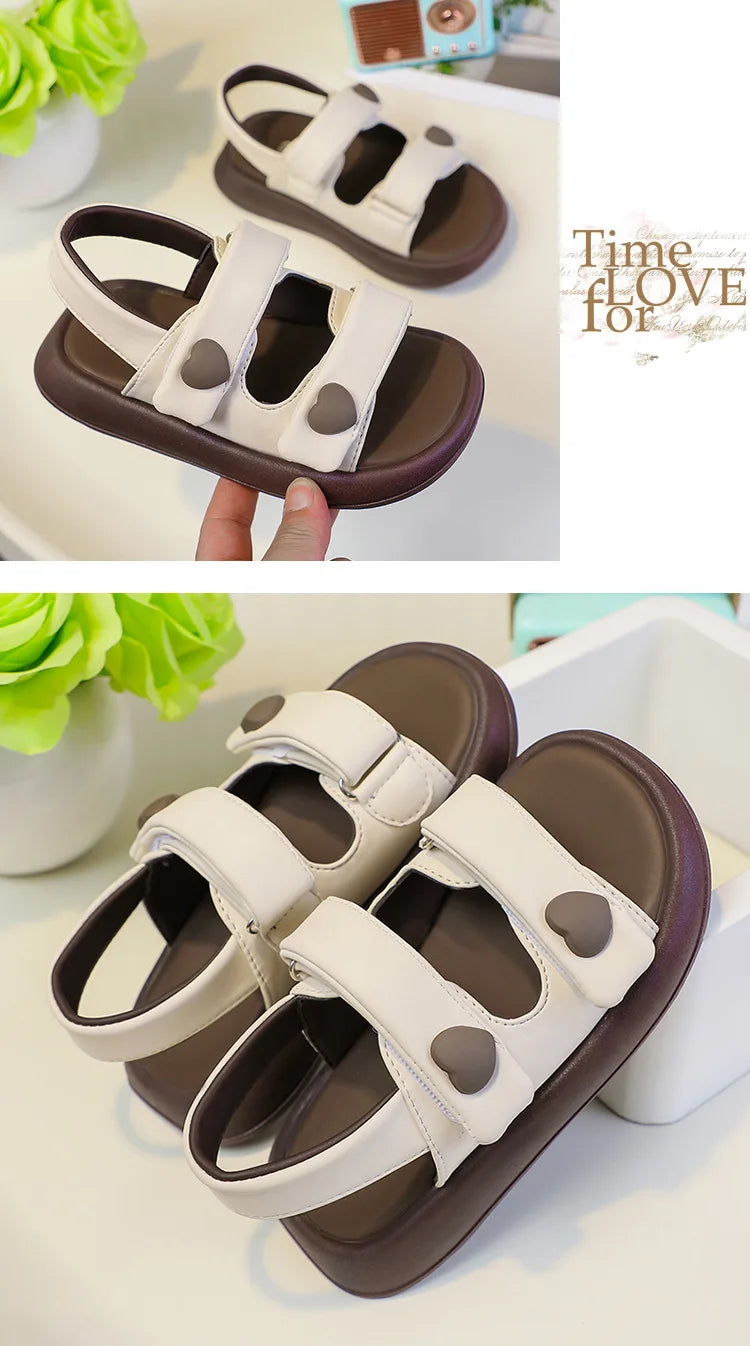 Children's Sandals Summer PU Leather Hook Loop Girls Sandal Breathable Soft Sole Kids Beach Shoes