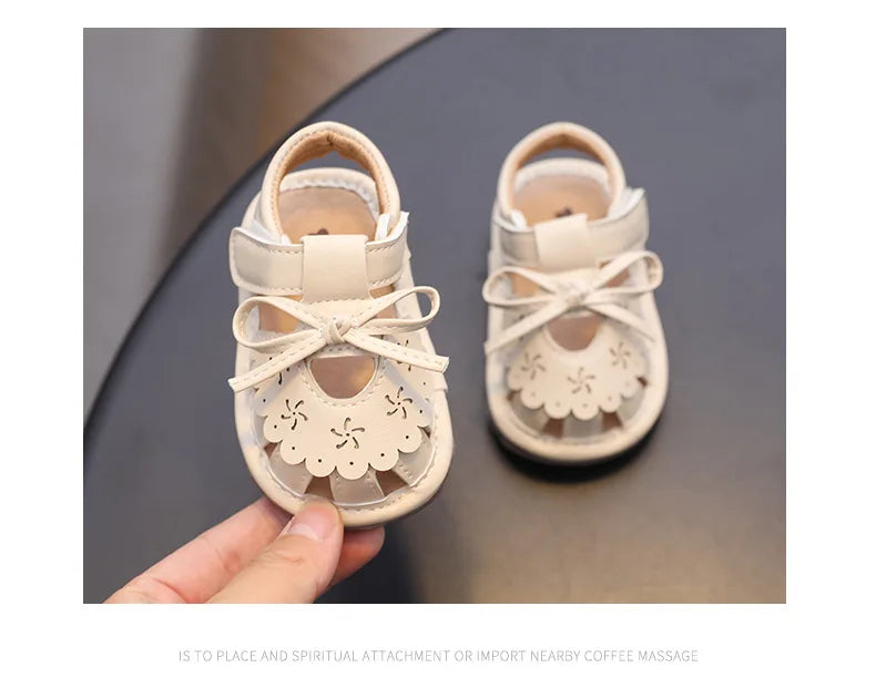 Baby Girl Sandals Summer Infant Shoes Outwear First Walkers Cute Sweet Close-toed Sandals For Girl Pink, Beige