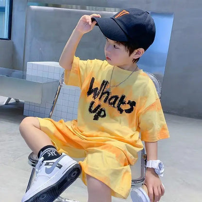 Teenage Boy Set kid clothing Suit Cotton Summer Outing Clothes Top Shorts 2PCS Clothing for Children's