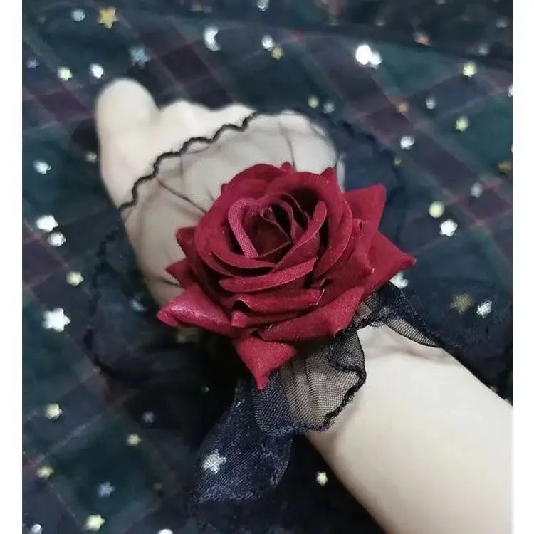 Personality Trend Dreamy Dark Lolita Lolita Lace Wrist Sleeves Women's Burgundy Rose Gown Sleeve Temperament