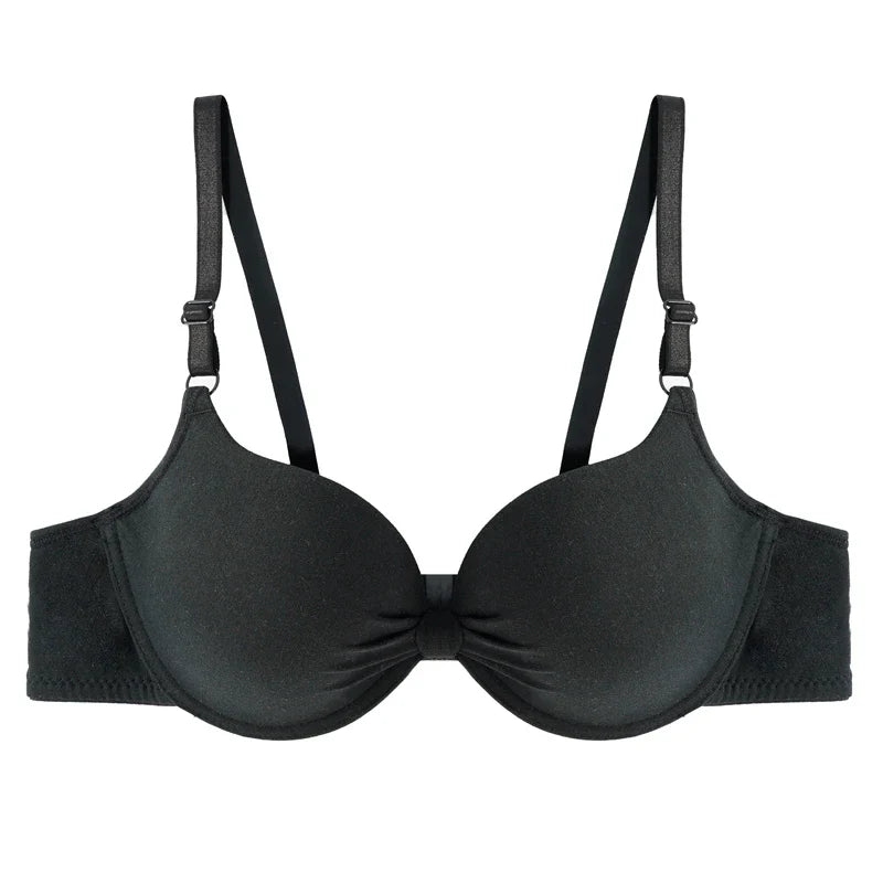Women's Sexy Cotton Gathered Bra Deep V Underwire Ladied  Brassiere Push Up Lingerie Solid Bras Backless Intimate Underwear