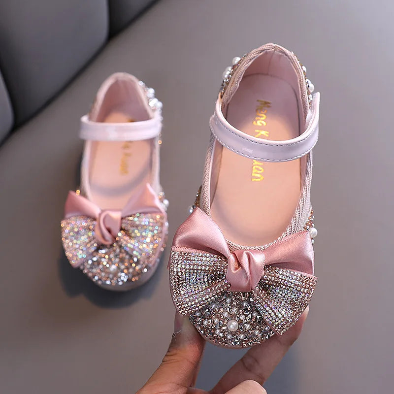 Kids Girls Sandals Fashion Sequins Rhinestone Bow Girls Princess Baby Girl Shoes Children Flat Sandals Size 21-36