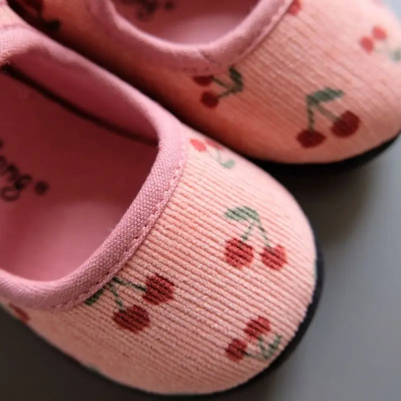 New Corduroy Floral Canvas Shoes Girls Square Mouth Indoor Shoes Soft Soled Non-slip Shoes
