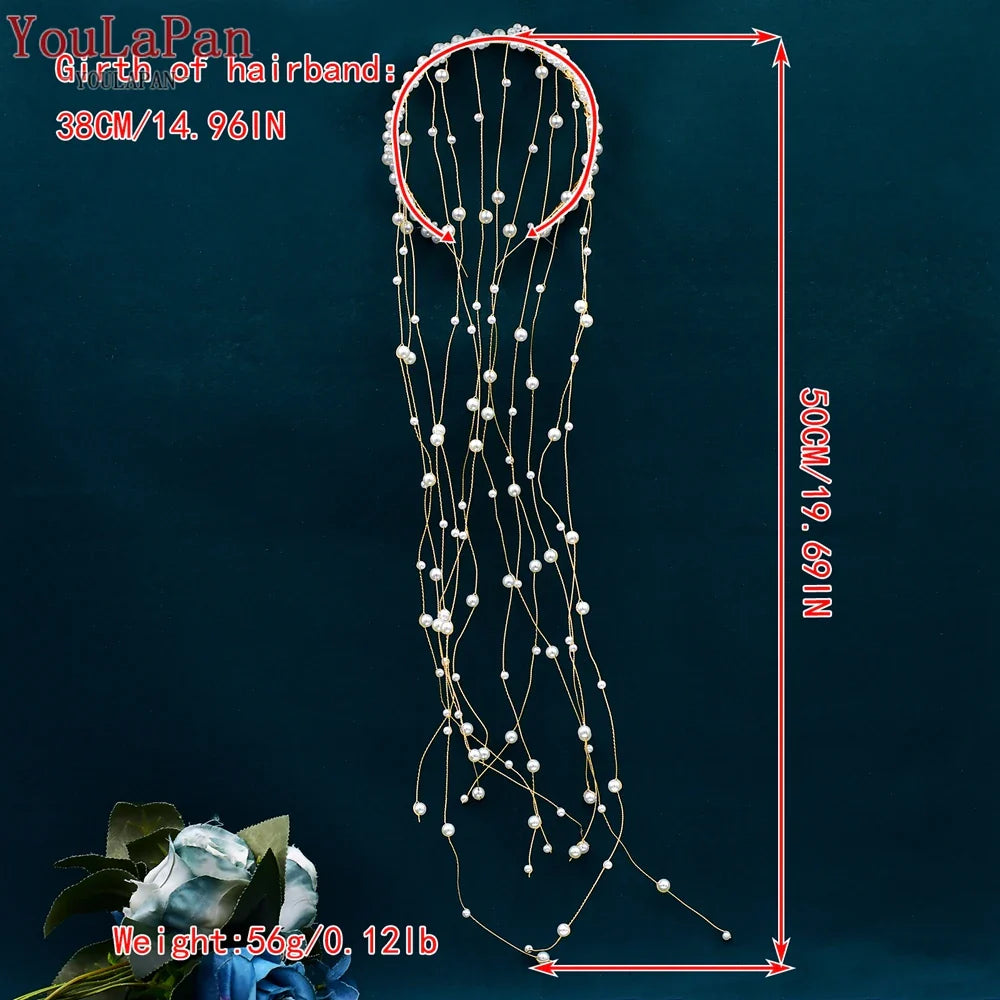YouLaPan Pearls Tiara Wedding Headwear Handmade Beaded Tassels Headband for Bridal Woman Dress Jewelry Accessories HP610