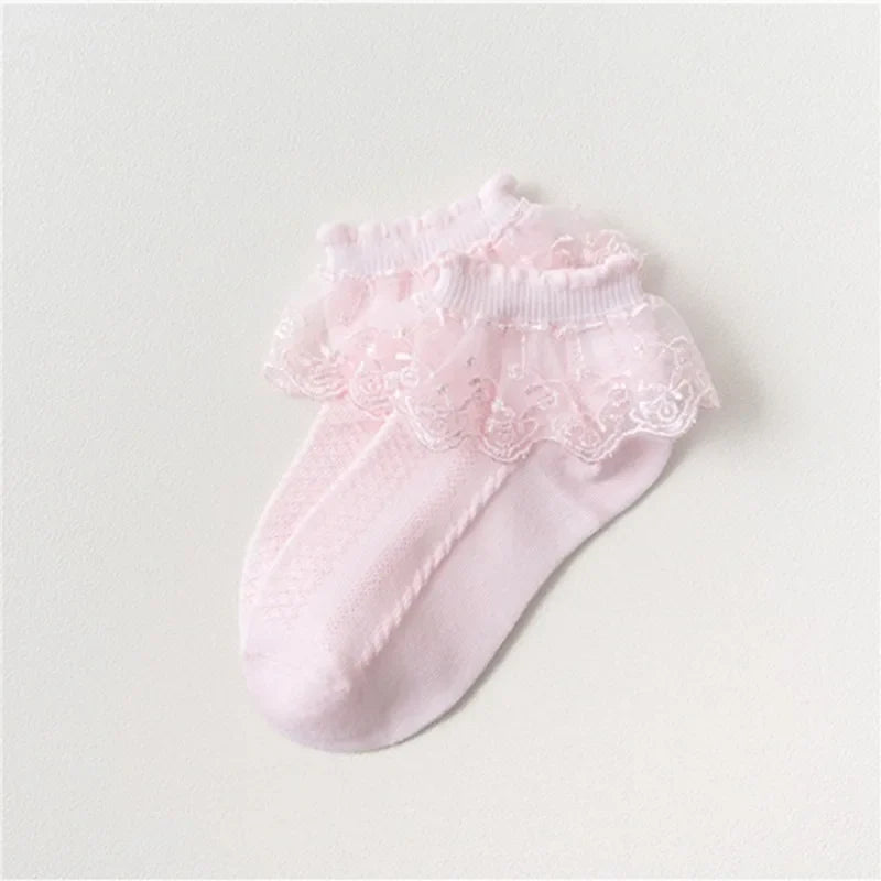 Pairs Cotton Lace Ruffle Princess Mesh Breathable Socks Children Ankle Short Sock White Pink Blue Baby Girls Kids Toddler